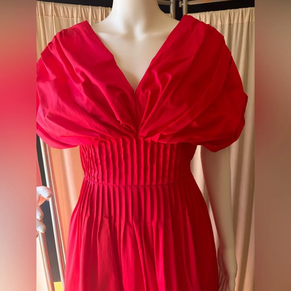 Jason Wu Off the Shoulder Pintucked Red Midi Dress - Picture 4 of 12